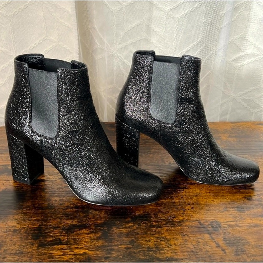 Saint Laurent Babies 90 Cracked Lamé Leather Chelsea Boots In Nero Black 38 YSL